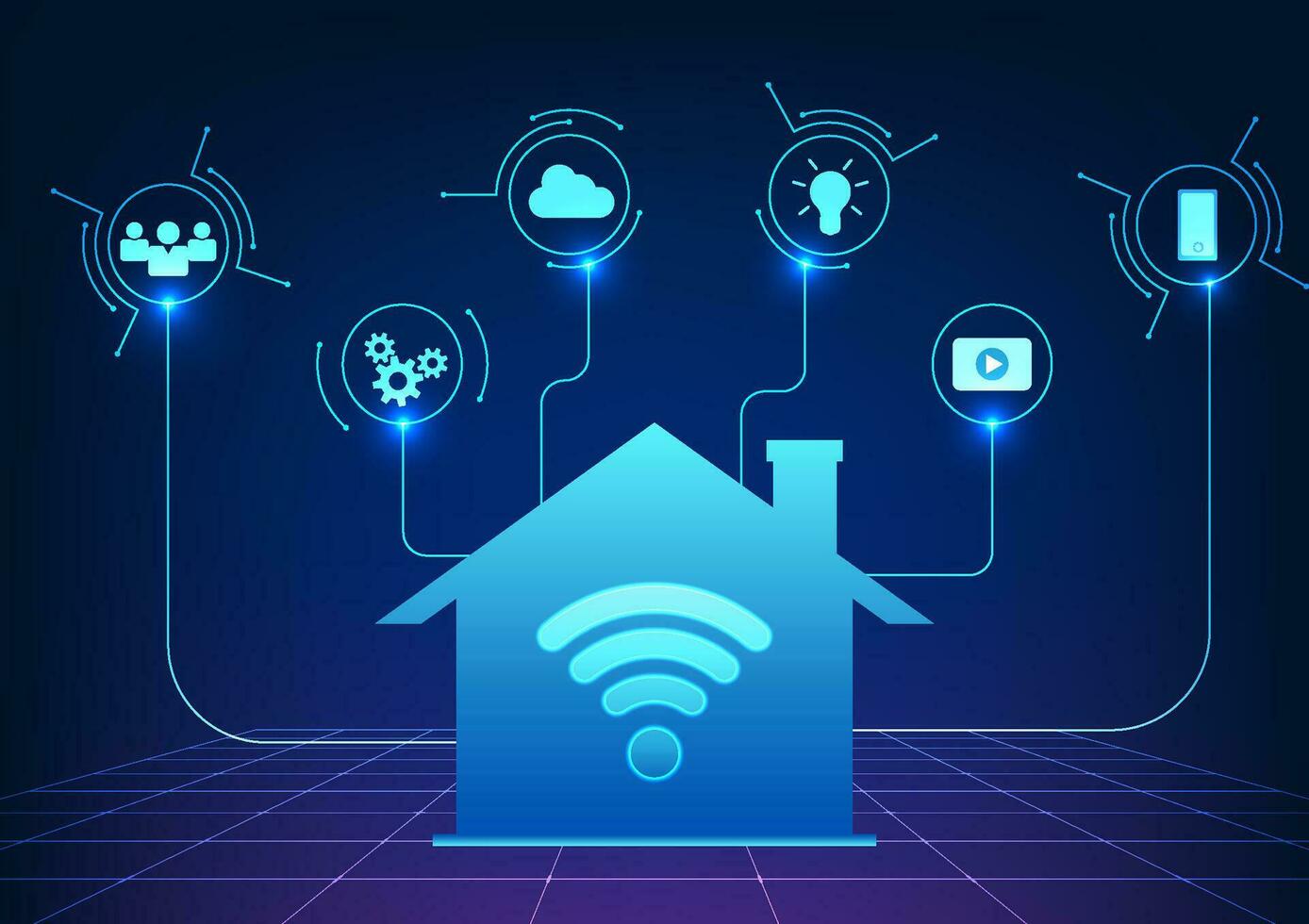 Wi-Fi tecnologia usi un' Wi-Fi segnale per distribuire il segnale per dispositivi quello uso comunicazione, intrattenimento, e attività commerciale colpire di Wi-Fi icona nel il Casa collegato con il tecnologia icona vettore