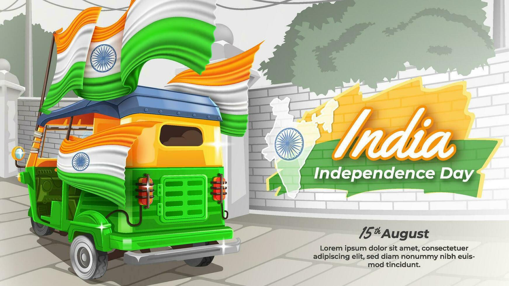 auto risciò e indiano bandiera nel India indipendenza giorno illustrazione vettore