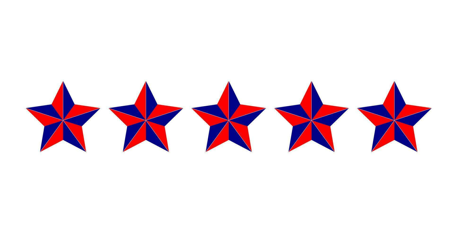 cinque stelle nel rosso e blu colore isolato su bianca sfondo. valutazione e risposta a partire dal i clienti di siti, alberghi, in linea I negozi. vettore. vettore