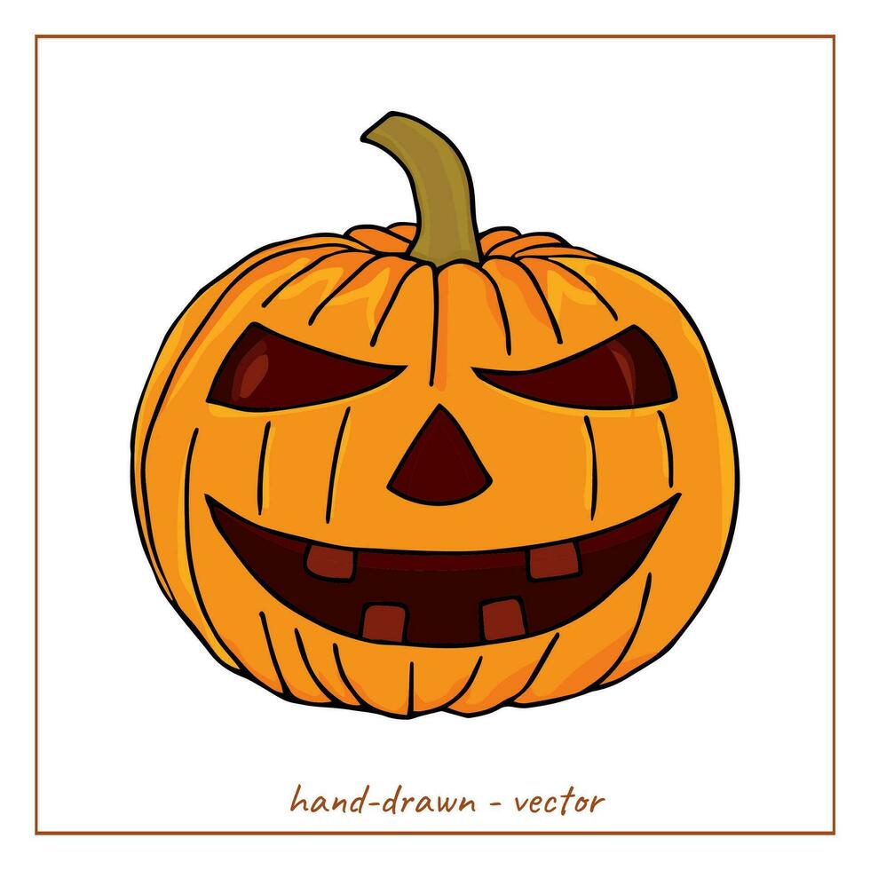 pauroso zucca per Halloween. vettore, isolato su bianca sfondo. disegnato a mano colorato scarabocchio zucca. decorazione per Halloween e ringraziamento. vettore