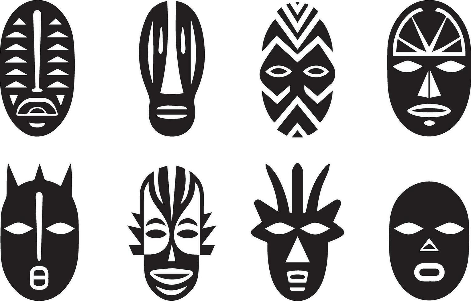 impostato di africano tribale maschere, tribale maschere vettore illustrazione