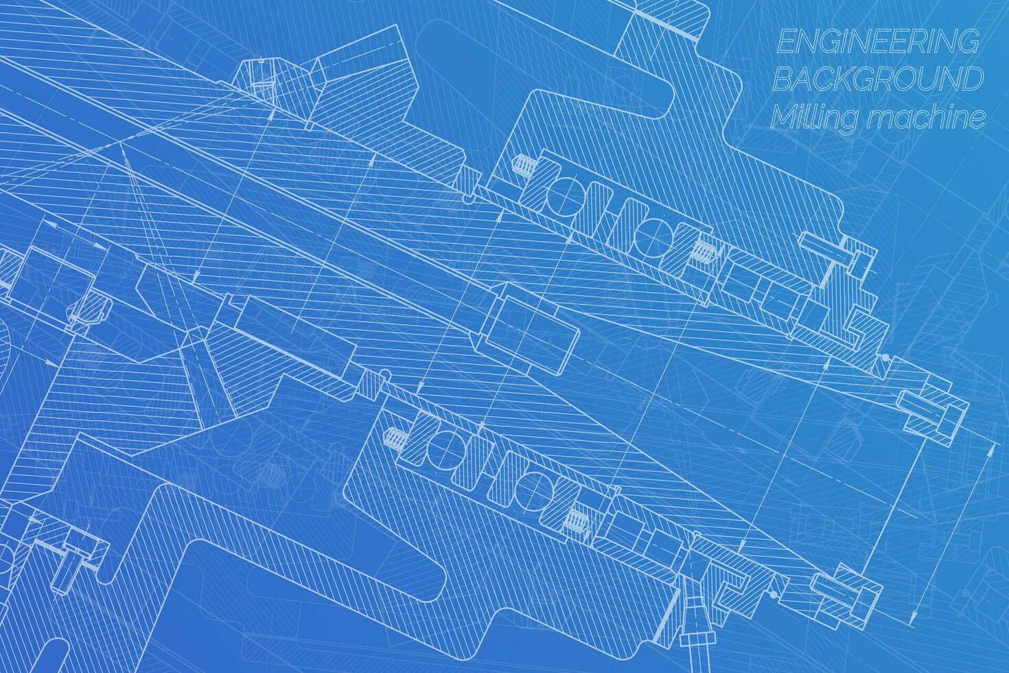 meccanico ingegneria disegni su blu sfondo. fresatura macchina mandrino. tecnico design. coperchio. planimetria. vettore illustrazione.