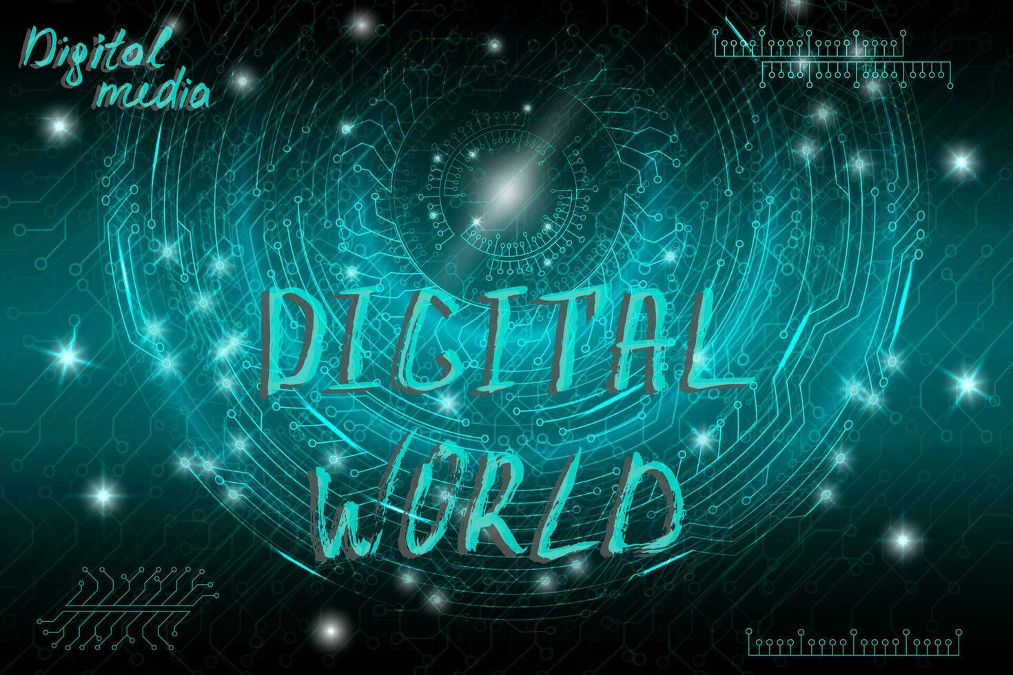 blu futuristico tecnologico sfondo nel cyberpunk stile. digitale arte. il iscrizione è dipinto di mano con spazzola. lettering per design di cartoline, manifesto, striscione. vettore illustrazione.