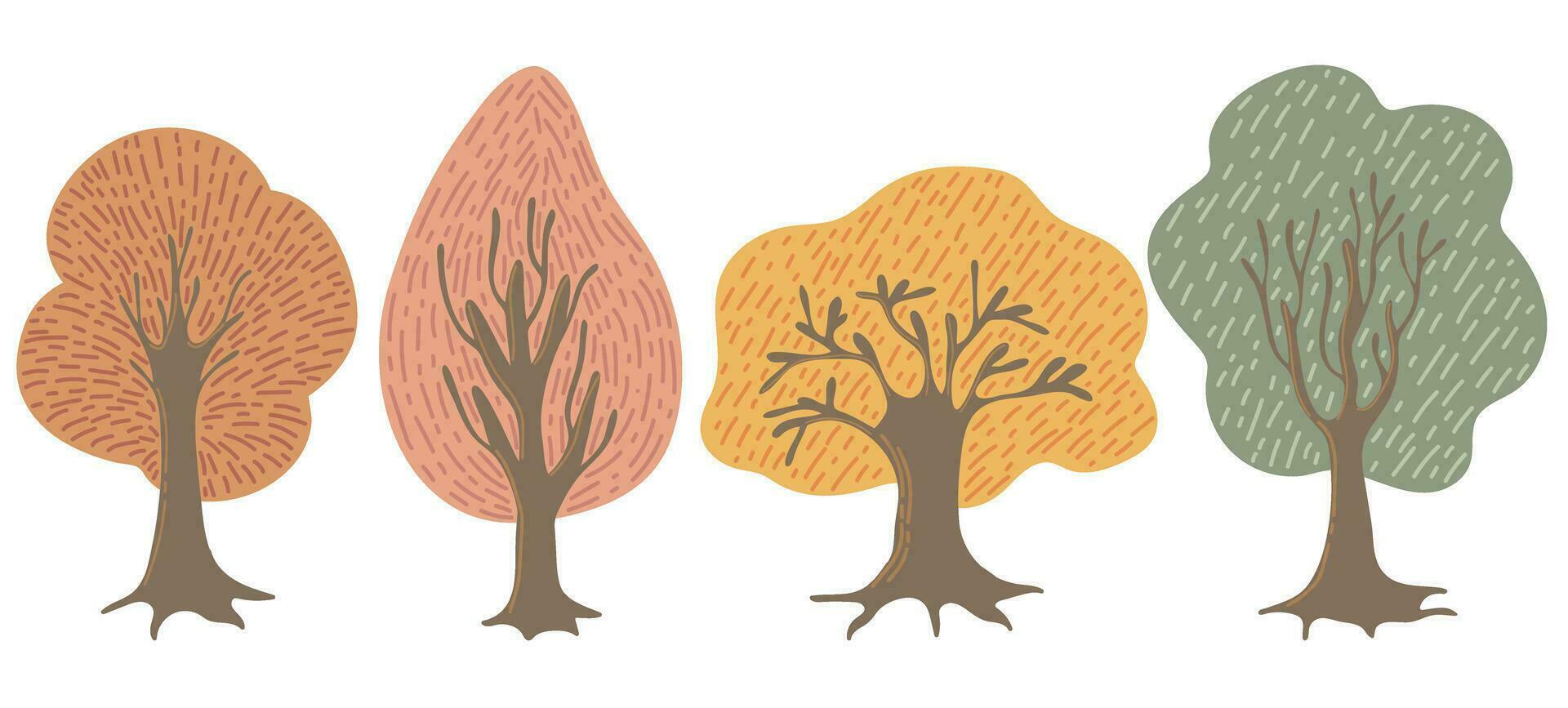impostato di colorato autunno alberi. mano disegnato stilizzato elementi per autunno decorativo disegno, vettore