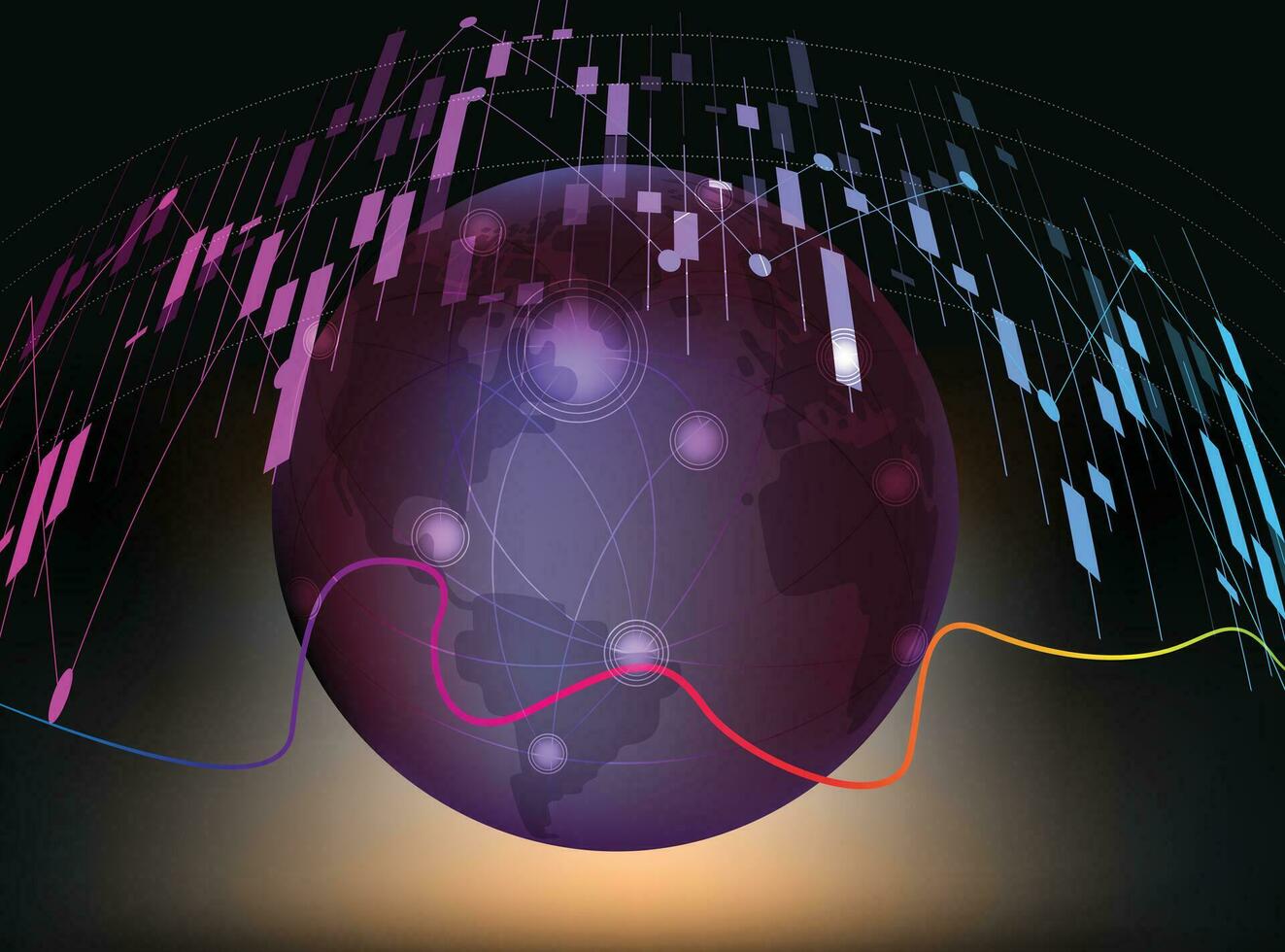 globale Rete connessione. mondo carta geografica punto e grafico linea composizione vettore