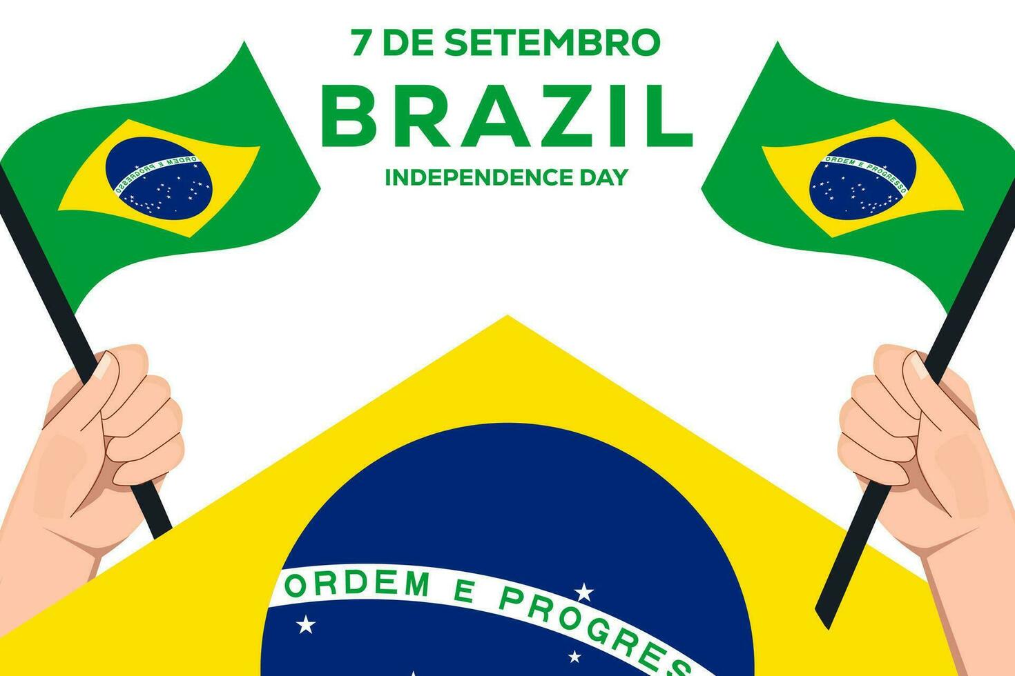 7 de setembro brasile indipendenza giorno, sfondo illustrazione con mani Tenere bandiera vettore