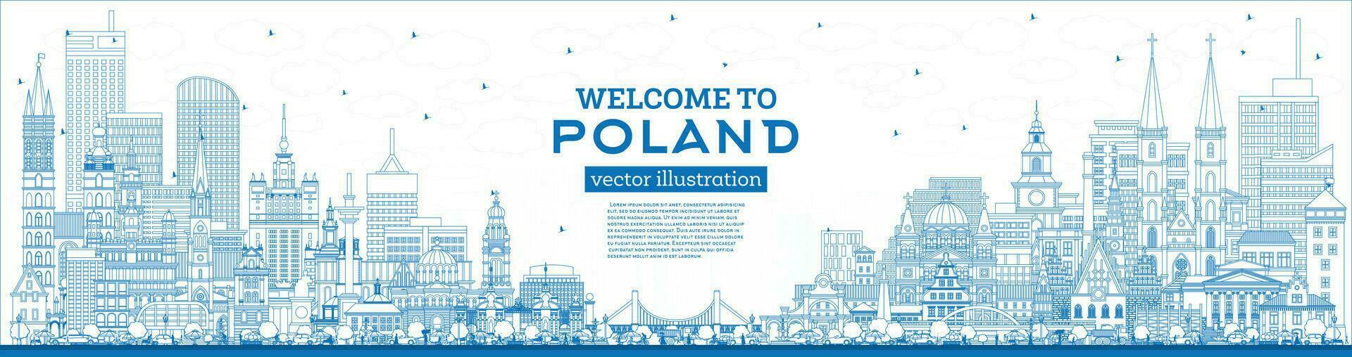 schema Polonia città orizzonte con blu edifici. vettore illustrazione. concetto con moderno architettura. Polonia paesaggio urbano con punti di riferimento.