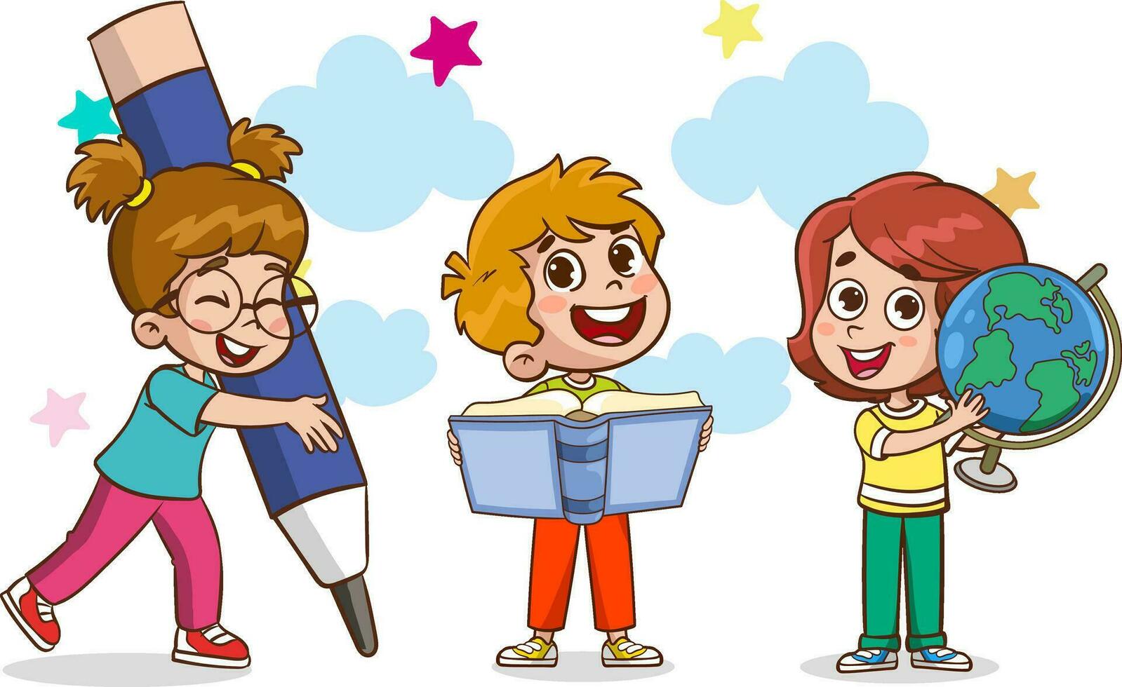 ragazzo formazione scolastica vettore illustrazione disegno.vettore illustrazioni di carino bambini con colorato matite