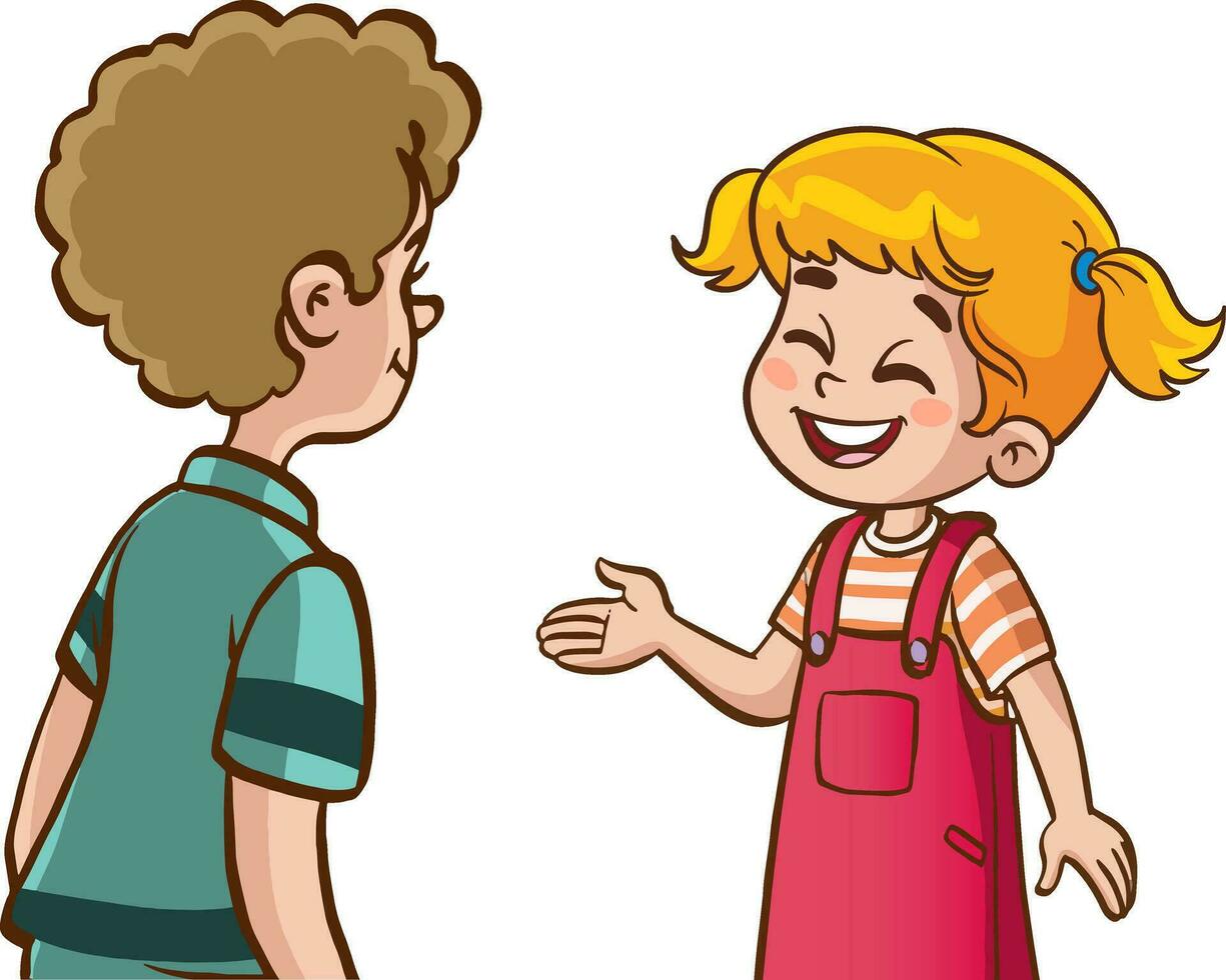 Due carino bambini parlando cartone animato vettore