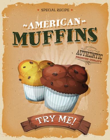 Manifesto dei muffin americani dell'annata e di lerciume vettore