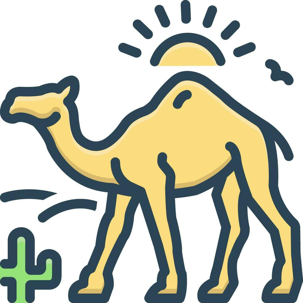 colore icona per cammello nel deserto con sole vettore