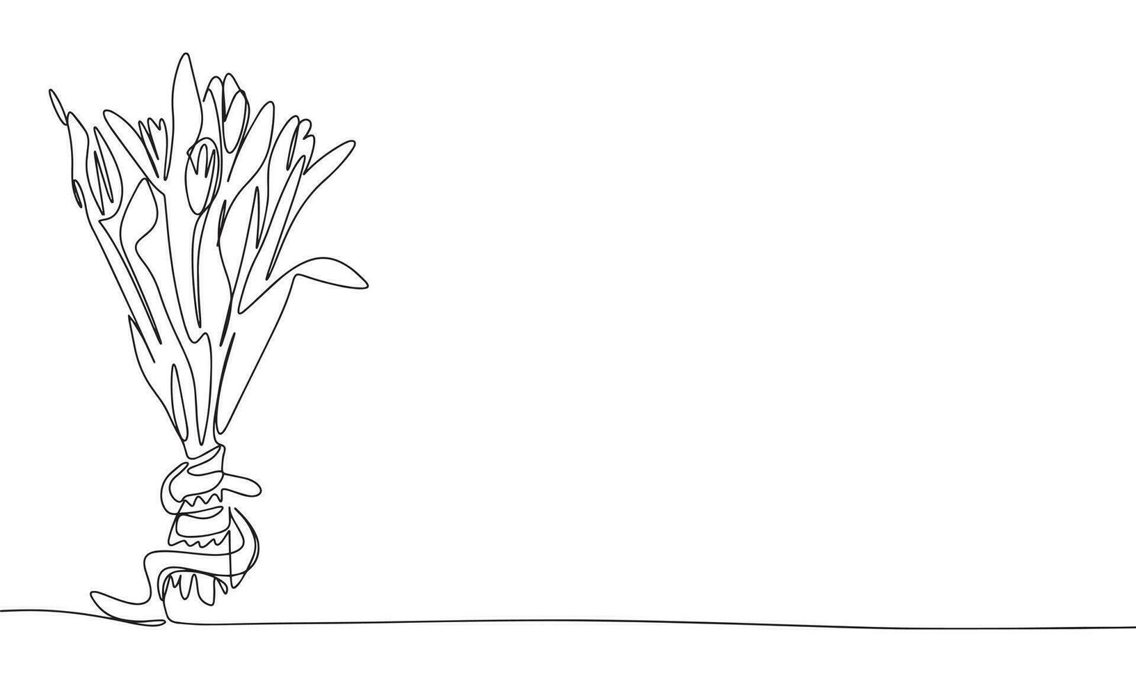 silhouette di fiori mazzo. uno linea continuo concetto bandiera con tulipani. schema, linea arte, vettore illustrazione.