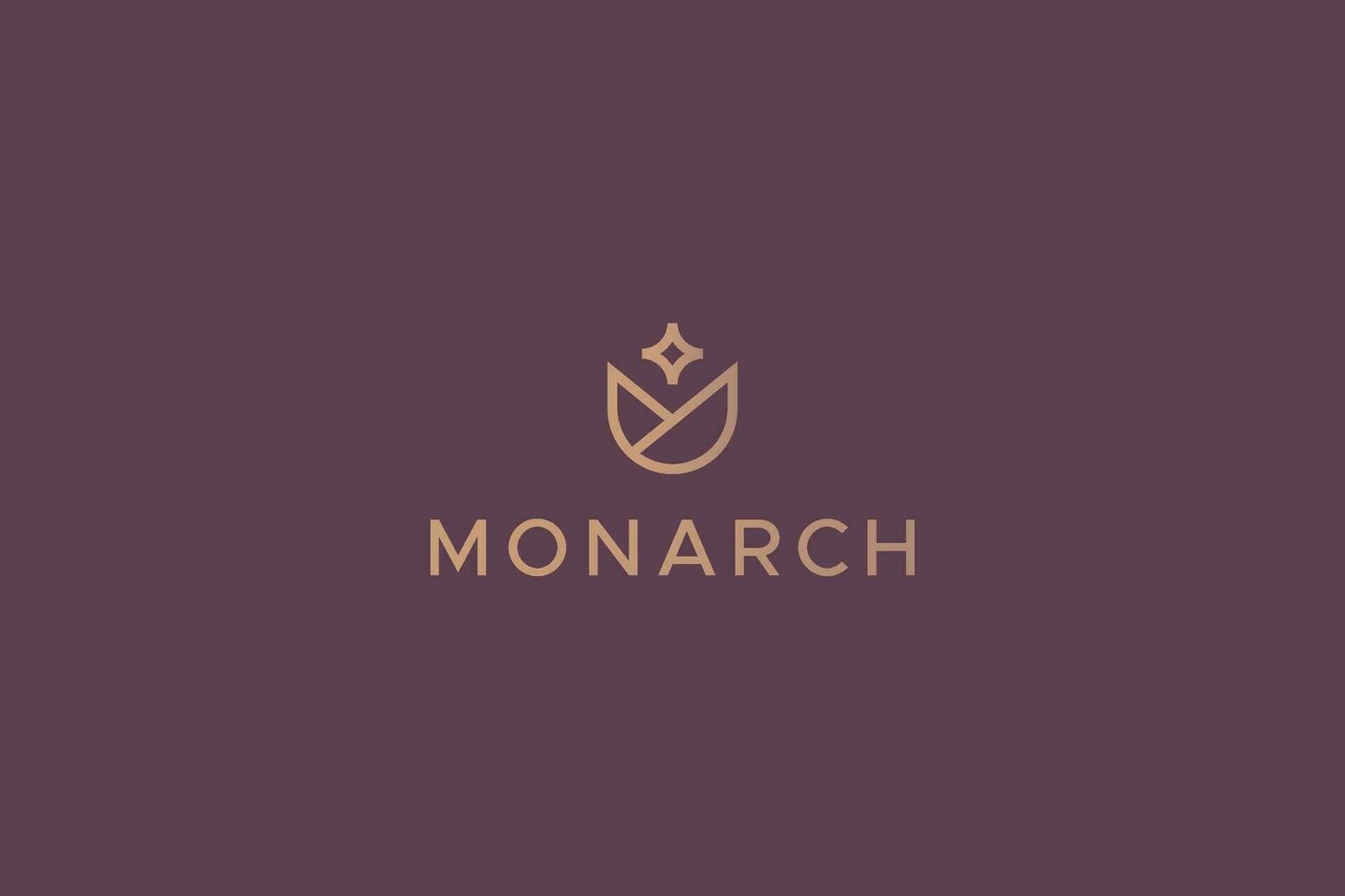 monarca logo semplice geometrico lettera m concetto fiore fioritura oro e elegante marca identità vettore