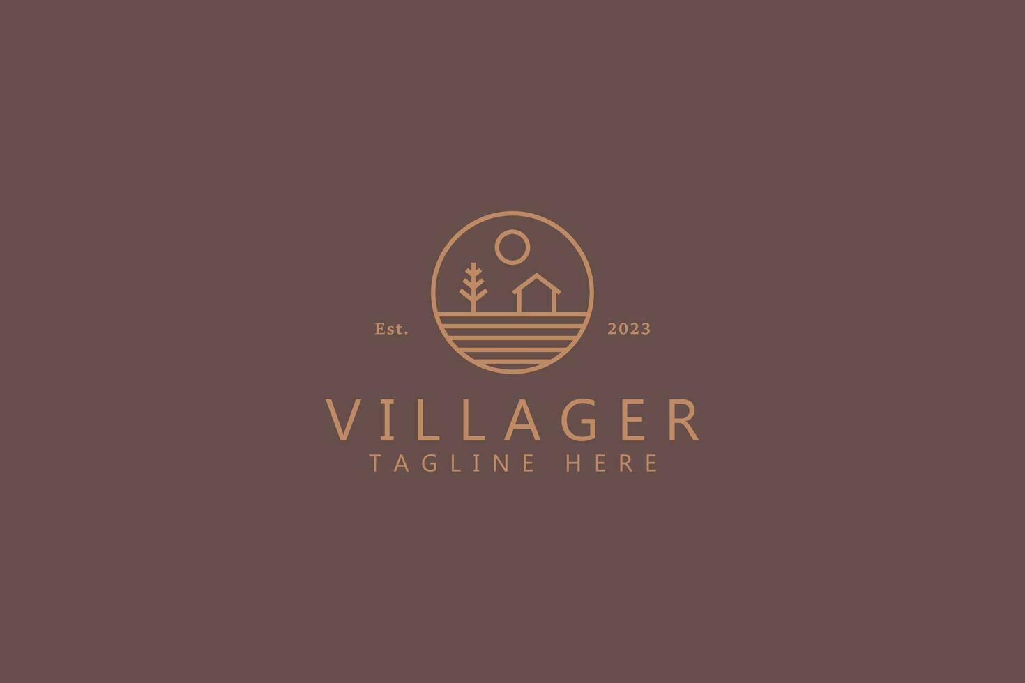 astratto rurale villaggio azienda agricola campo e Villetta semplice schema logo distintivo design vettore