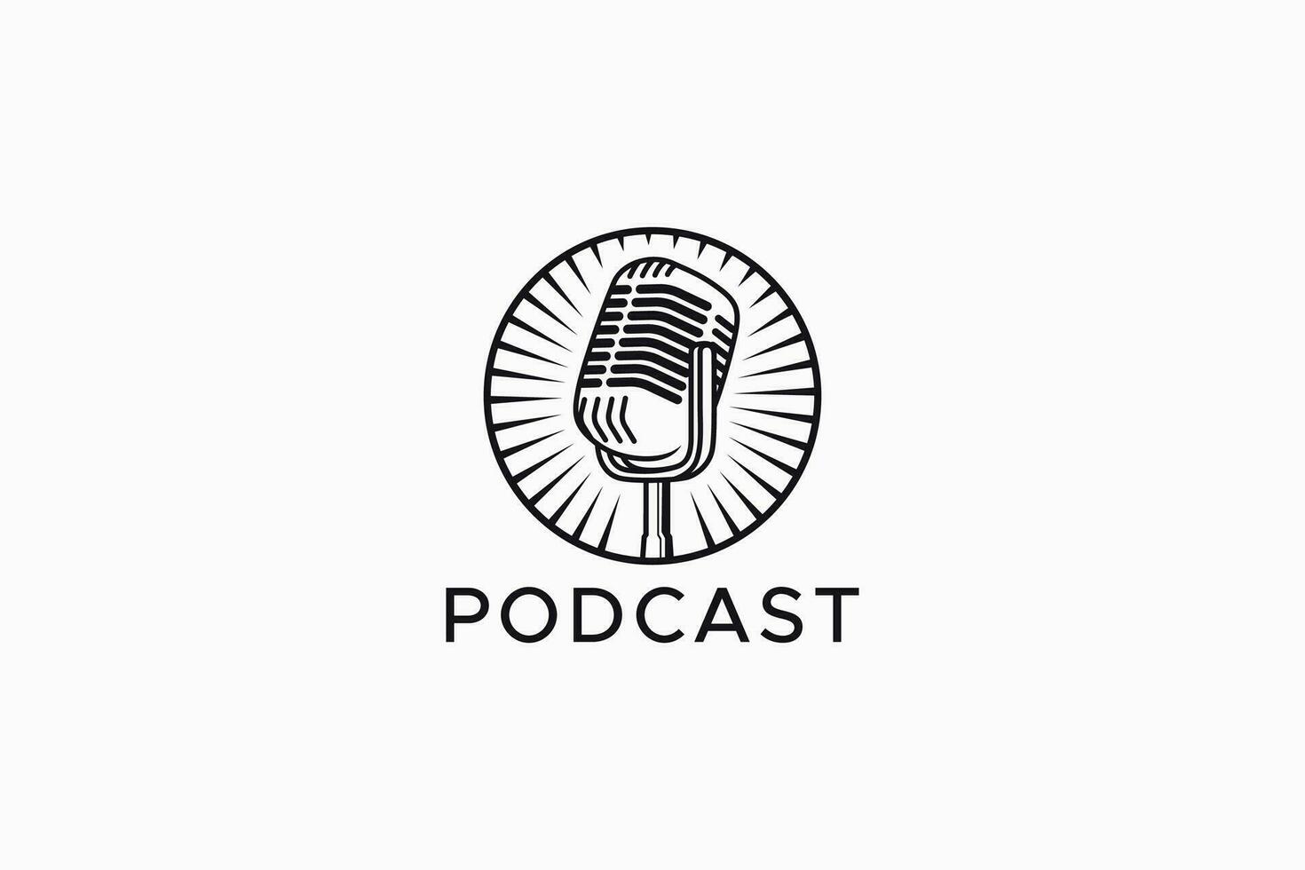 Podcast divertimento Audio e suono microfono Radio retrò logo vettore