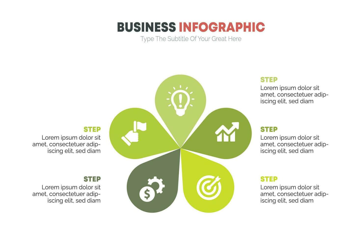 attività commerciale moderno Infografica vettore modello con 5 passaggi o processi.