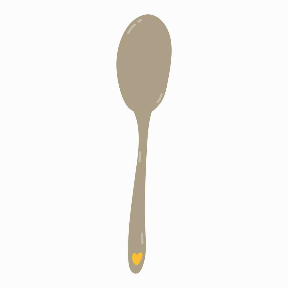 cucchiaio con poco cuore nel divertente ingenuo stile. cucina utensili per vasellame a il pranzo. posate. carino vettore mano disegnato clipart isolato su sfondo. concetto di pasto, cibo, cena.