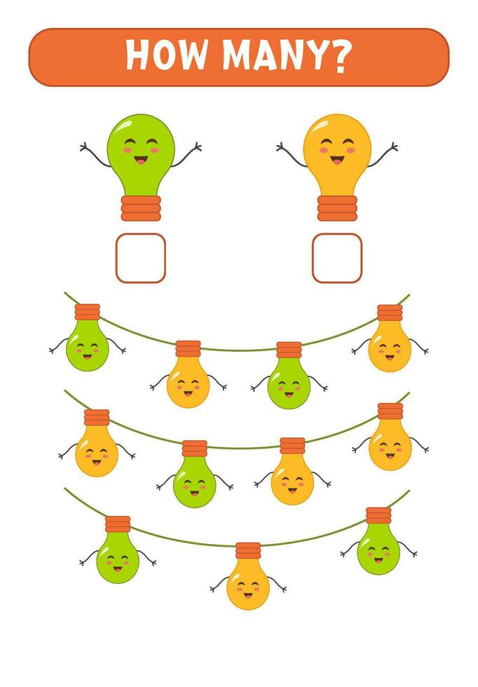 matematica gioco per bambini. Come molti lampade siamo là. stampabile fogli di lavoro. vettore