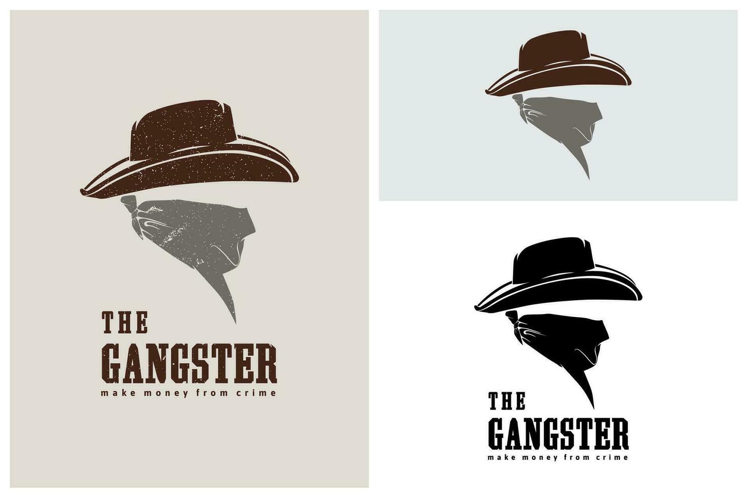 occidentale bandito selvaggio ovest cowboy gangster simbolo con bandana sciarpa maschera silhouette logo design ispirazione vettore