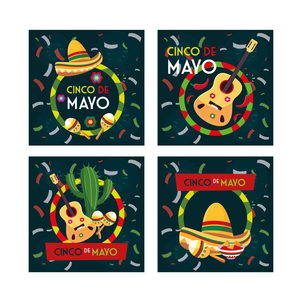 set di carte con etichetta cinco de mayo vettore