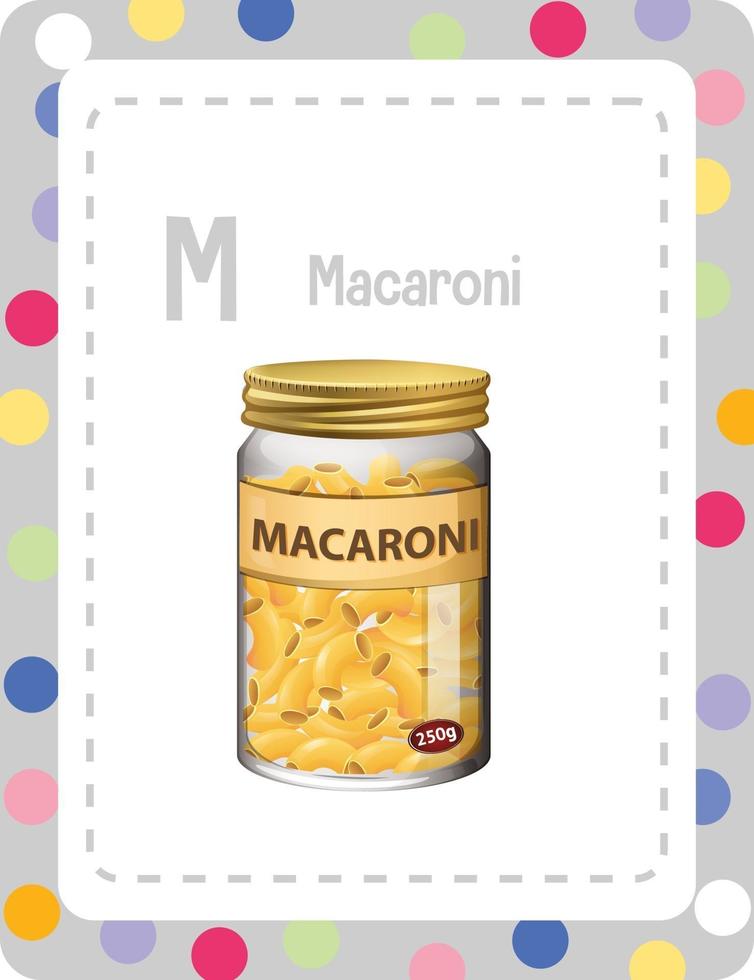 flashcard alfabeto con la lettera m per maccheroni vettore