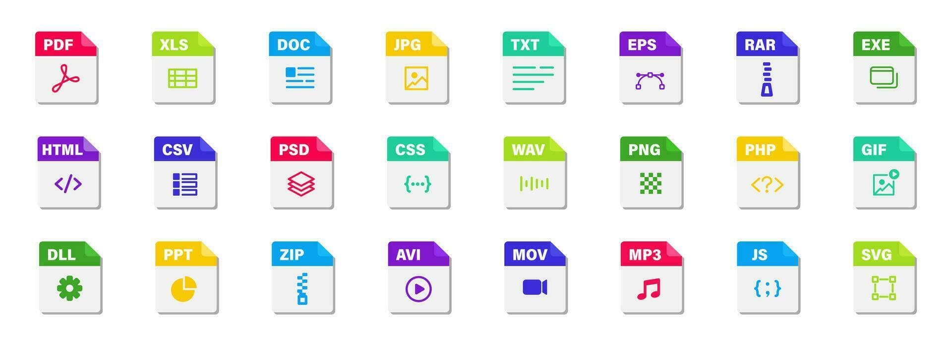 file formato piatto icona impostare. ragnatela file etichette icona impostare. vettore illustrazione.