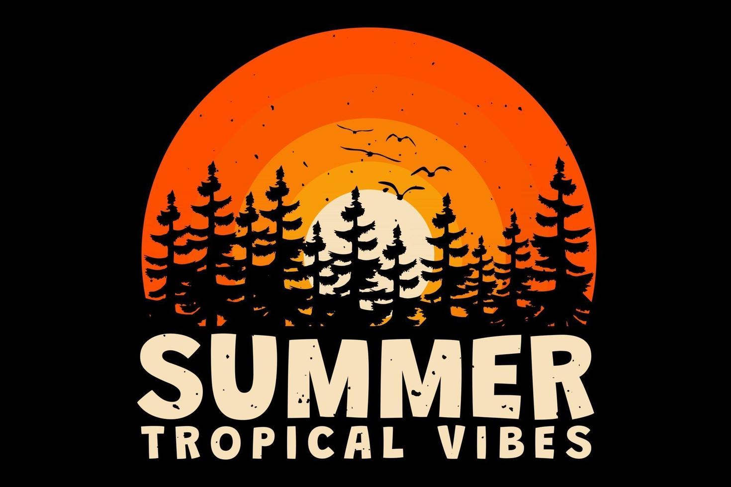 t-shirt estate vibrazioni tropicali tramonto sole stile vintage retrò vettore