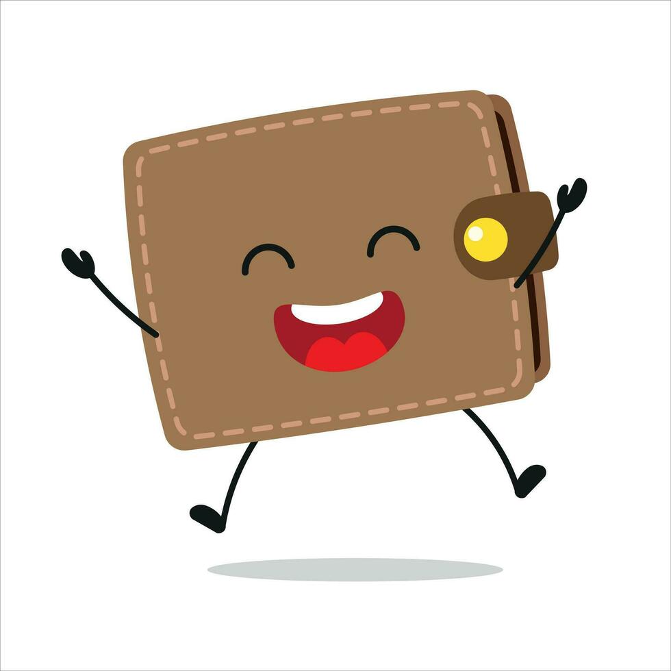 carino contento portafoglio carattere. divertente saltare borsa cartone animato emoticon nel piatto stile. finanziario emoji vettore illustrazione