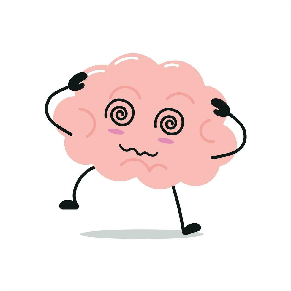 carino vertiginoso cervello carattere. divertente ubriaco cervello cartone animato emoticon nel piatto stile. encefalo emoji vettore illustrazione