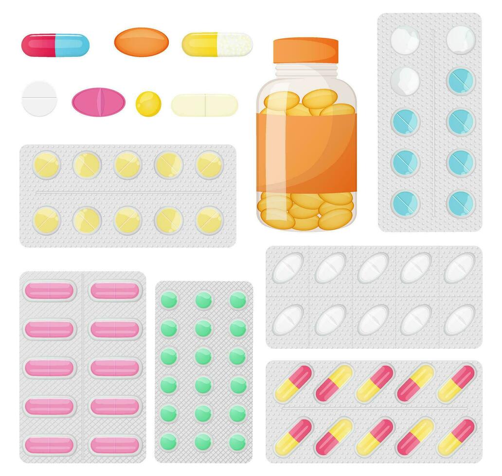 impostato di diverso medicina pillole nel confezione e senza vettore
