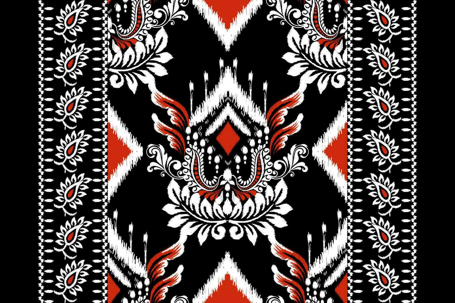 ikat floreale paisley ricamo su nero sfondo.ikat etnico orientale modello tradizionale.azteco stile astratto vettore illustrazione.disegno per trama, tessuto, abbigliamento, avvolgimento, decorazione, sciarpa, tappeto