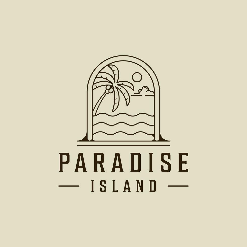 Palm tree logo line art vettore semplice illustrazione minimalista modello icona graphic design. segno o simbolo dell'isola o della spiaggia per viaggi o avventure all'aperto con badge