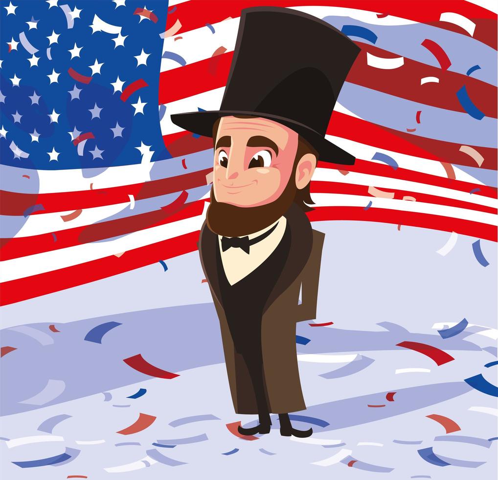 presidente abraham lincoln con bandiera usa, presidente giorno vettore