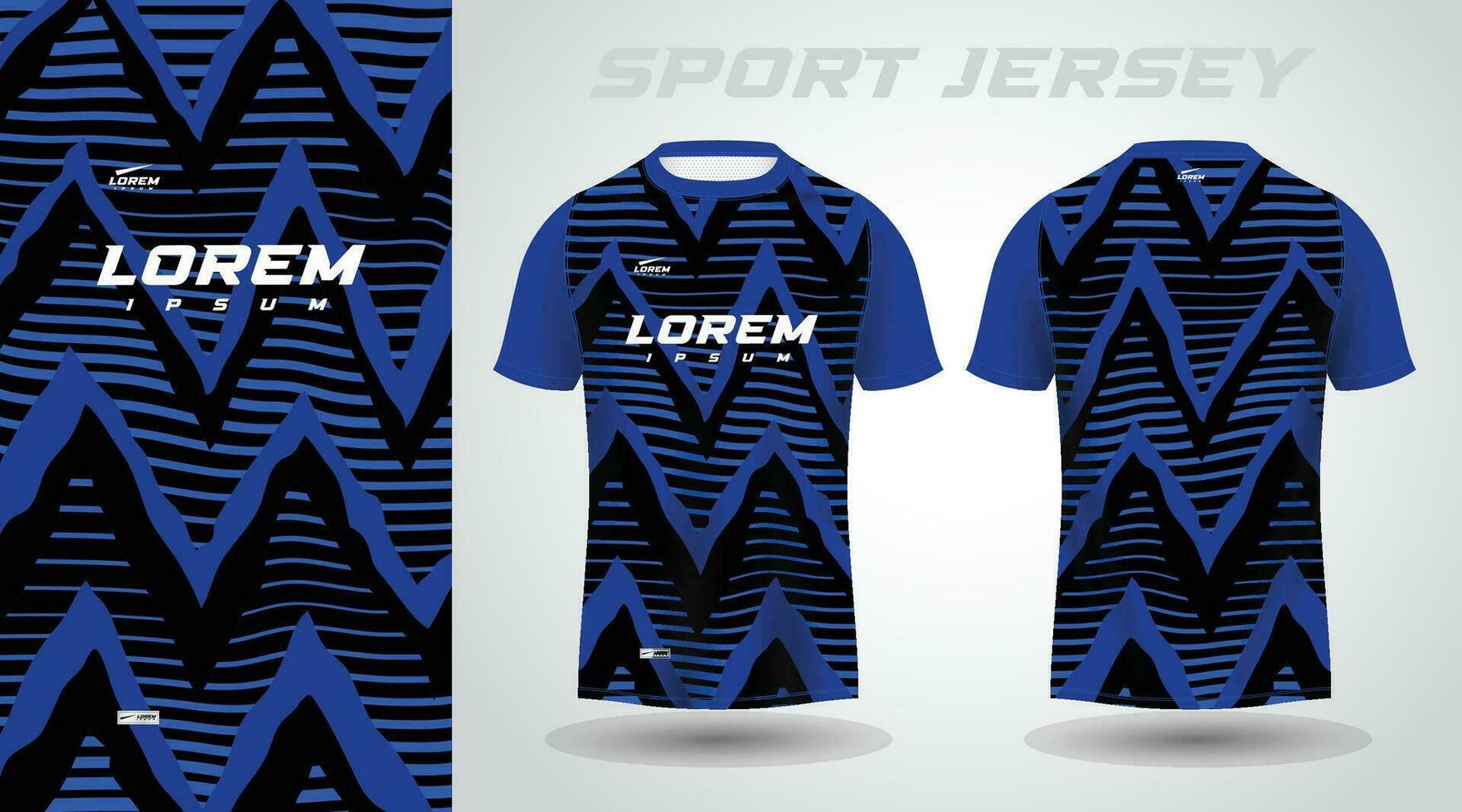 t-shirt nera blu con design in jersey sportivo vettore