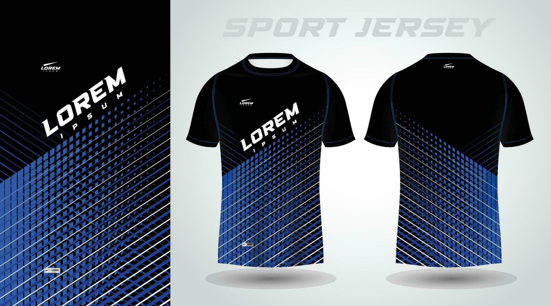 t-shirt nera blu con design in jersey sportivo vettore