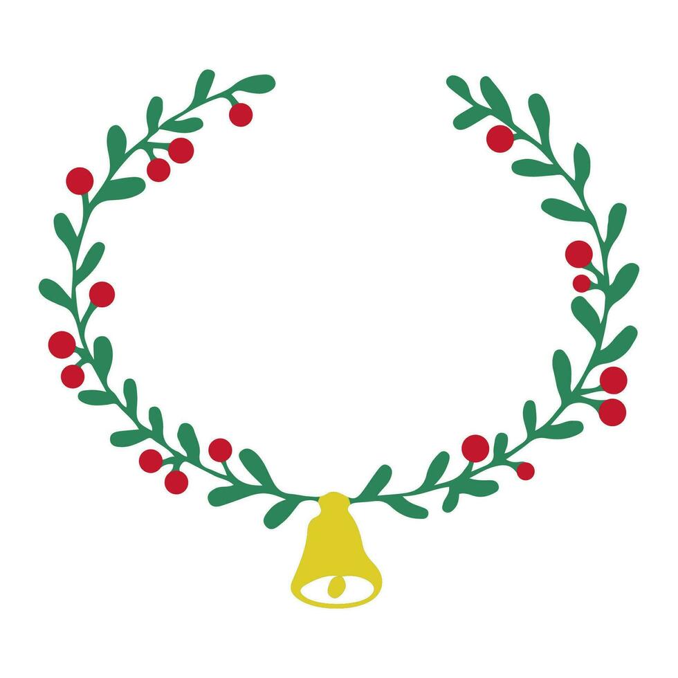 Natale verdura ghirlanda, cerchio telaio con arco, bacche, foglie nel scarabocchio stile isolato su bianca sfondo. semplice mano disegnato inverno decorazione. vettore illustrazione