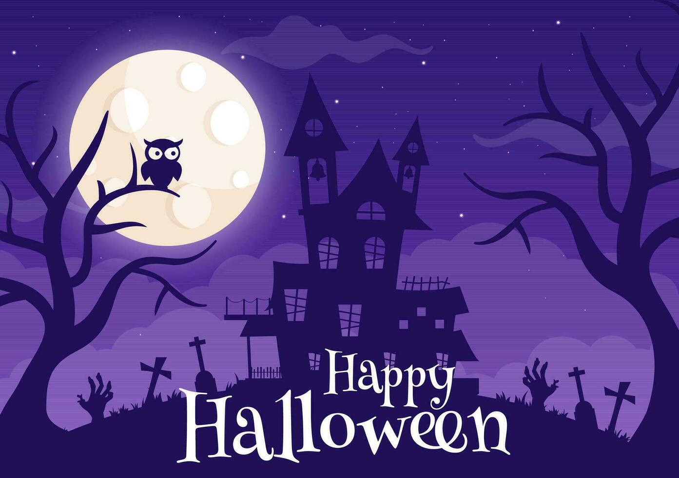 Halloween notte sfondo vettore illustrazione con zucche su il chiaro di luna e parecchi altro elementi nel piatto cartone animato mano disegnato modelli