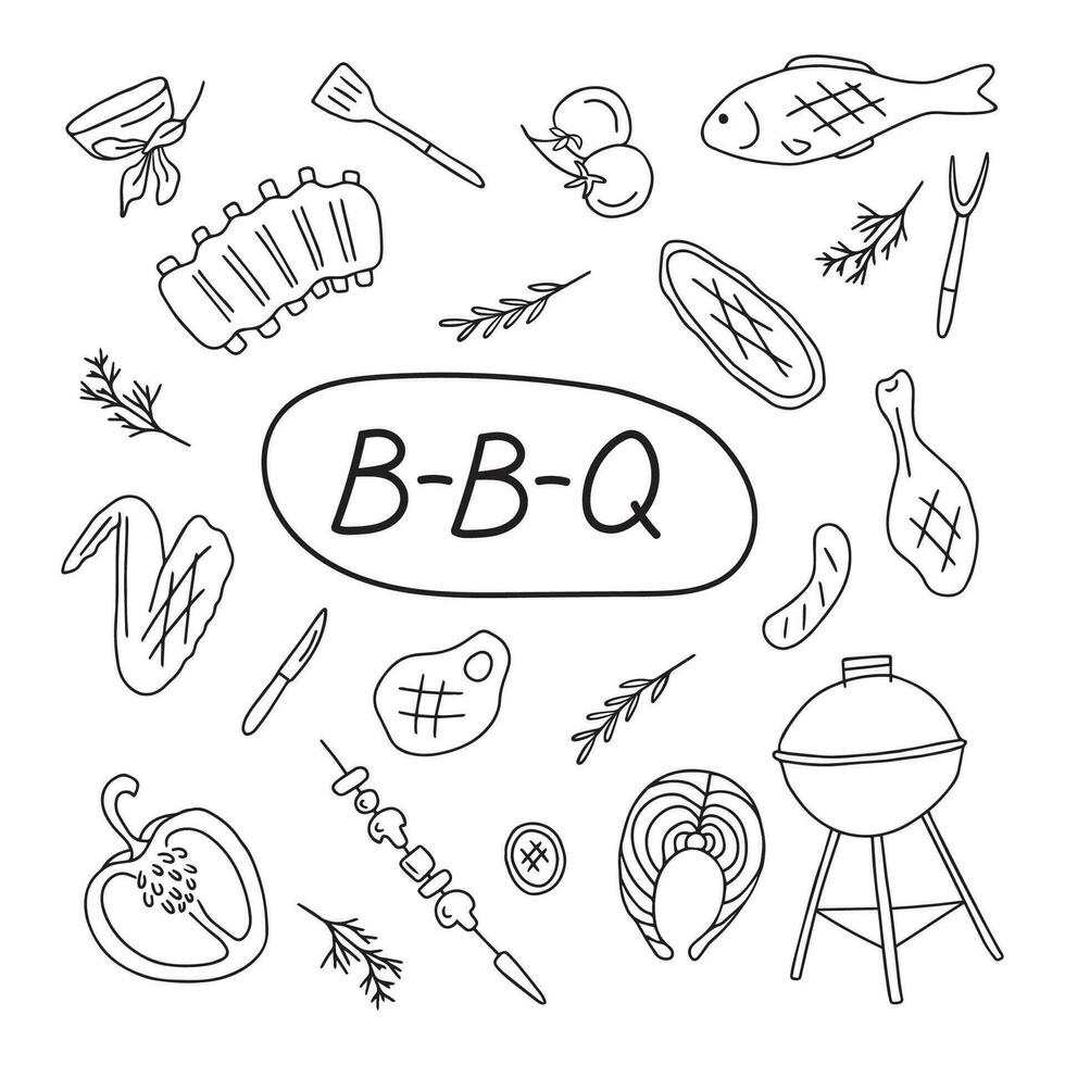 mano disegnato barbecue vettore illustrazione impostare.