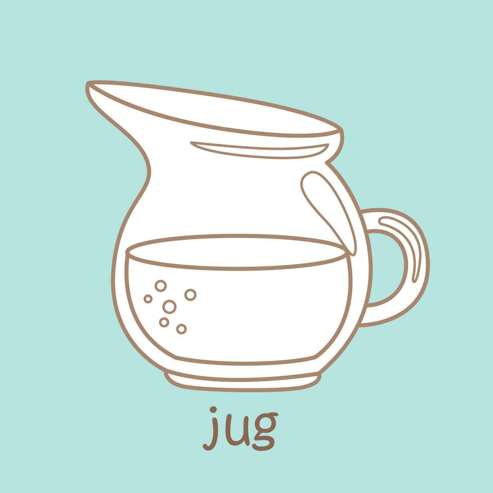alfabeto j per brocca vocabolario scuola lezione cartone animato digitale francobollo schema vettore