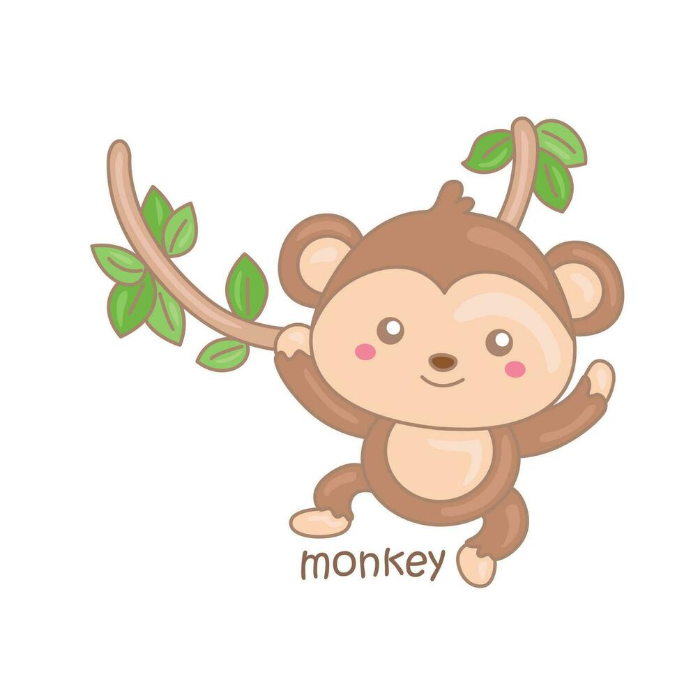 alfabeto m per scimmia vocabolario scuola lezione cartone animato illustrazione vettore clipart etichetta