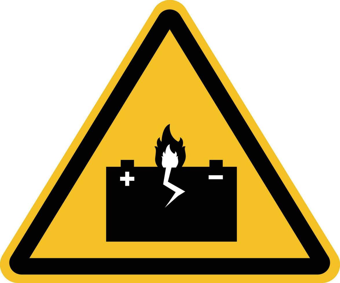 giallo triangolo avvertimento cartello con batteria icona. pericoloso batterie avvertimento cartello. piatto stile. vettore