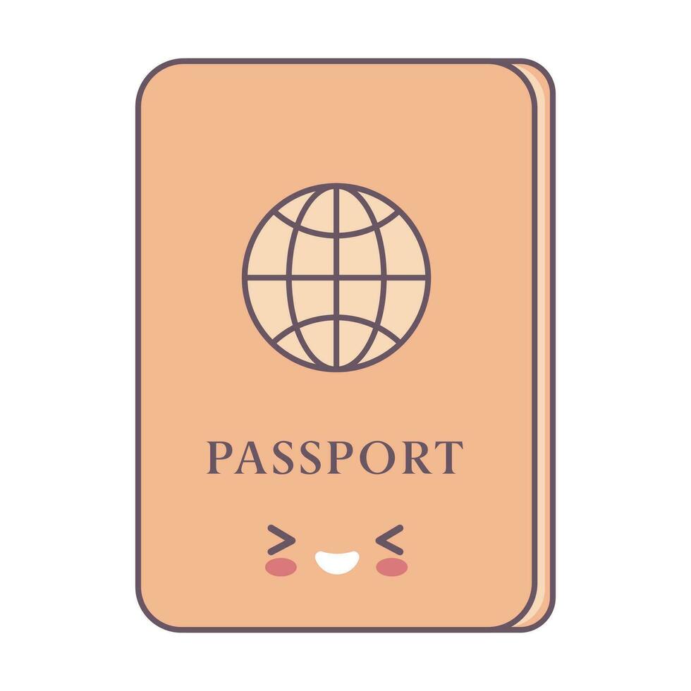 passaporto nel stile kawaii. piatto cartone animato colorato vettore illustrazione.