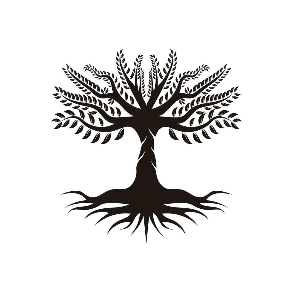 radice foglia famiglia albero di vita quercia banyan acero francobollo foca emblema etichetta logo vettore