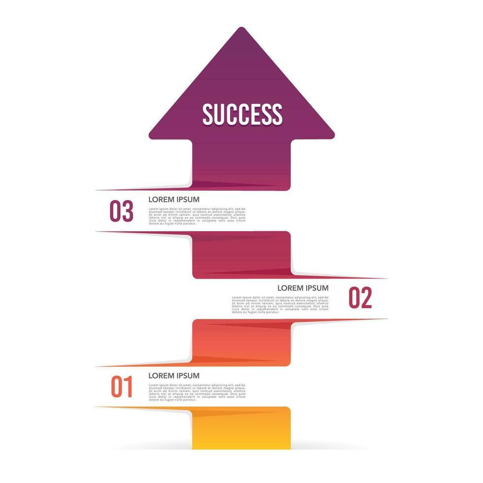 Infografica freccia puntamento su contiene 3 passaggi per successo. vettore illustrazione.