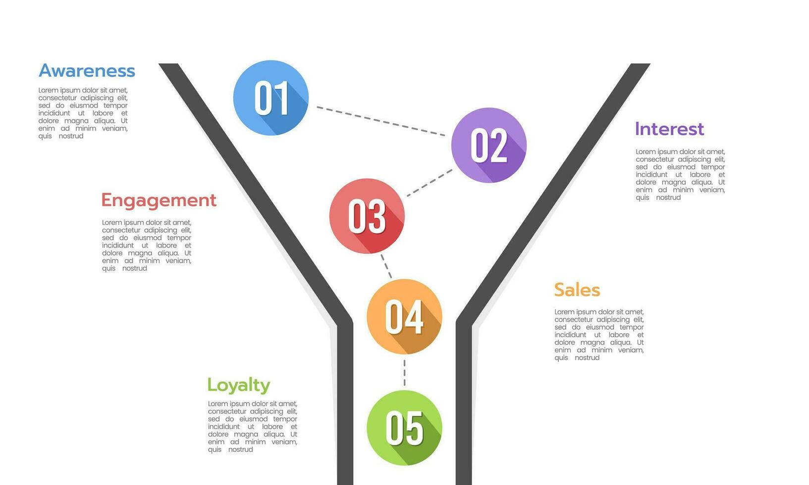 i saldi imbuto Infografica modello per attività commerciale. 5 livello i saldi imbuto diagramma, e presentazione. vettore illustrazione.