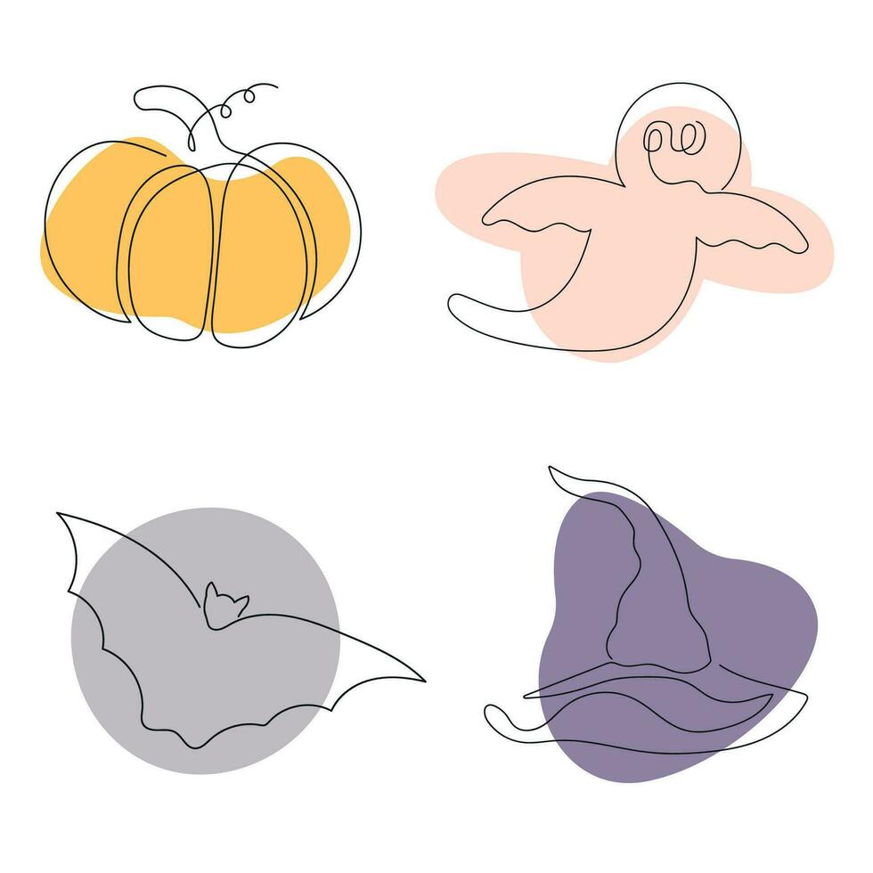 impostato per cartolina o manifesto per Halloween. uno linea disegno. minimalismo. vettore illustrazione.