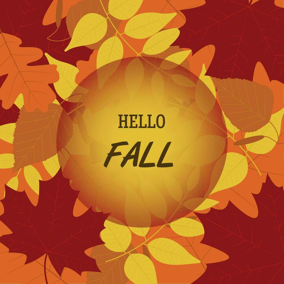 cartello Ciao autunno su il sfondo di colorato autunno le foglie. piatto vettore illustrazione per autunno disegno, arredamento, cartoline, manifesti e stampa.