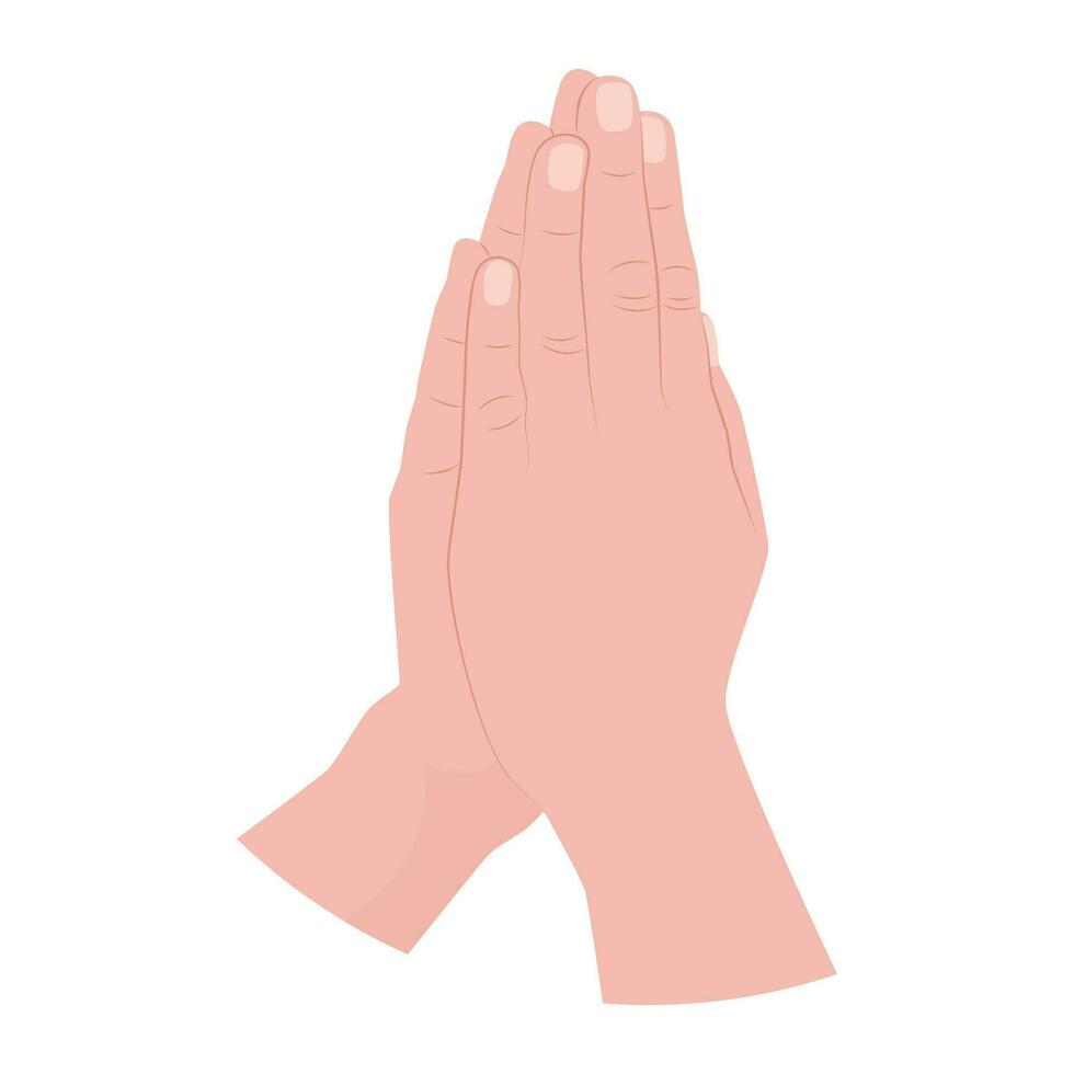 Due mani piegato nel supplica. preghiere gesto, simbolo di fede. vettore al di sopra di bianca sfondo.