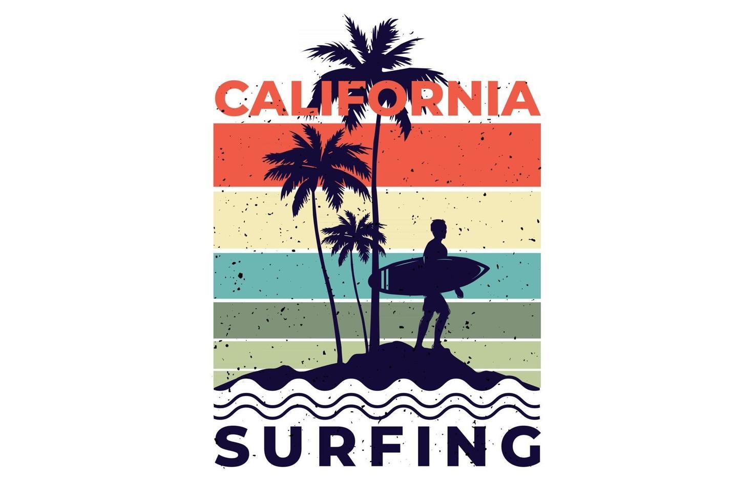 t-shirt california surf stile retrò vintage vettore