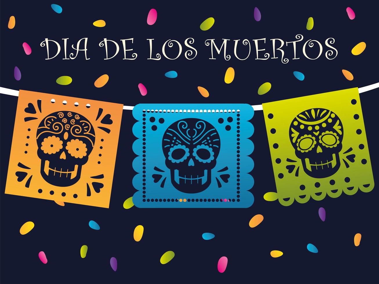giorno dei morti, festoni messicani con teschi e celebrazione dei coriandoli vettore